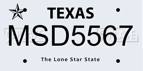 MSD5567 Texas License Plate