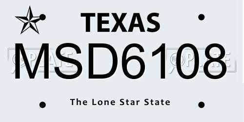 MSD6108 Texas License Plate