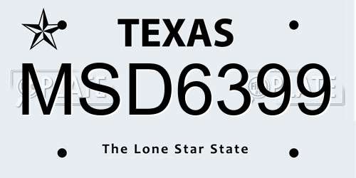 MSD6399 Texas License Plate