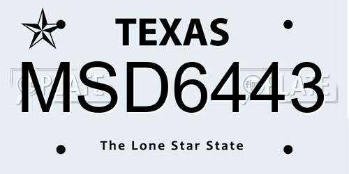 MSD6443 Texas License Plate