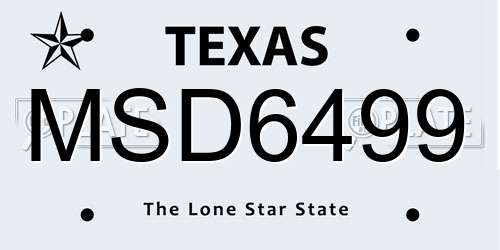 MSD6499 Texas License Plate