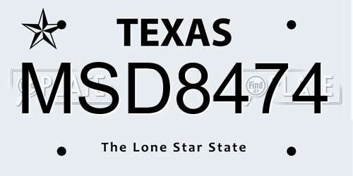 MSD8474 Texas License Plate