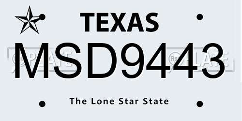 MSD9443 Texas License Plate