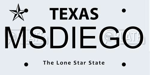 MSDIEGO Texas License Plate