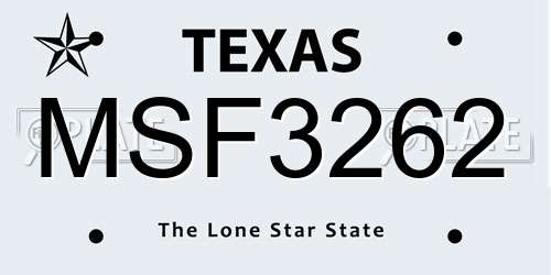 MSF3262 Texas License Plate