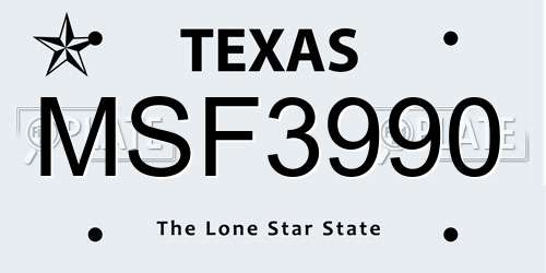 MSF3990 Texas License Plate