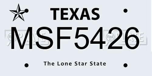 MSF5426 Texas License Plate