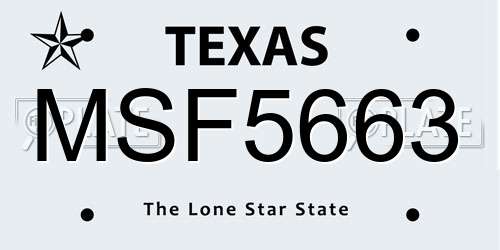 MSF5663 Texas License Plate