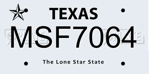 MSF7064 Texas License Plate