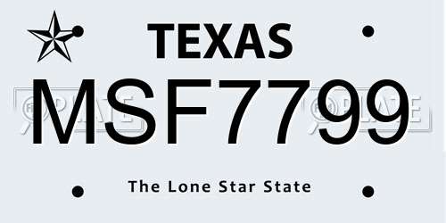 MSF7799 Texas License Plate