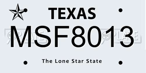 MSF8013 Texas License Plate