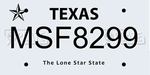 MSF8299 Texas License Plate
