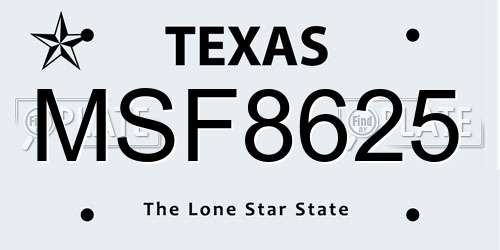 MSF8625 Texas License Plate