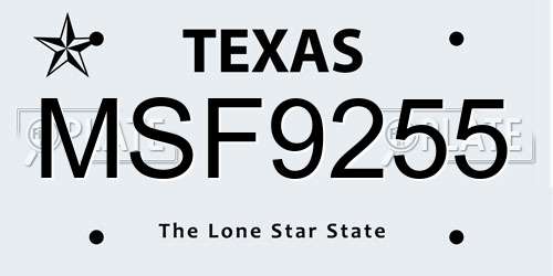 MSF9255 Texas License Plate