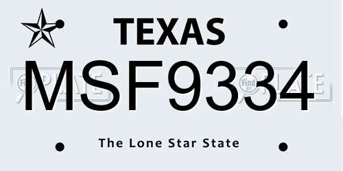 MSF9334 Texas License Plate