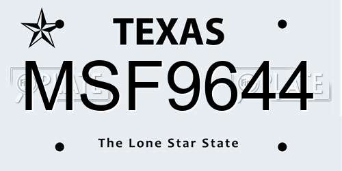 MSF9644 Texas License Plate