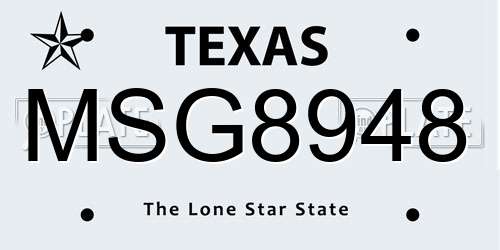 MSG8948 Texas License Plate