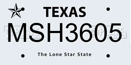 MSH3605 Texas License Plate