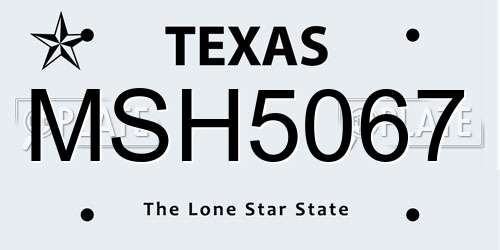 MSH5067 Texas License Plate