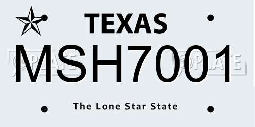 MSH7001 Texas License Plate