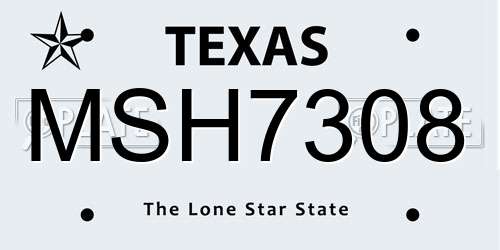 MSH7308 Texas License Plate