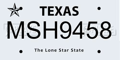 MSH9458 Texas License Plate