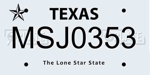 MSJ0353 Texas License Plate