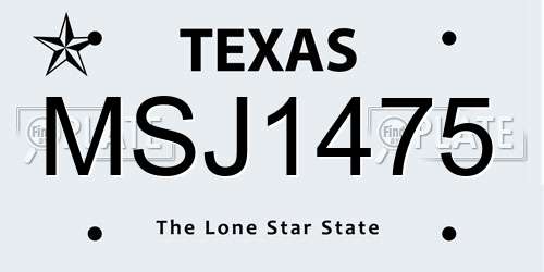 MSJ1475 Texas License Plate