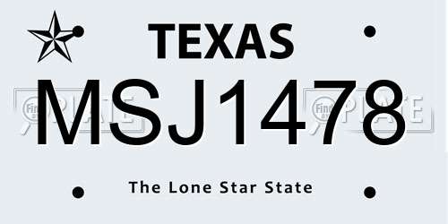 MSJ1478 Texas License Plate