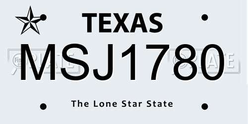 MSJ1780 Texas License Plate