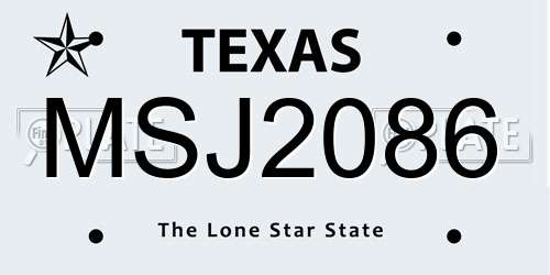 MSJ2086 Texas License Plate