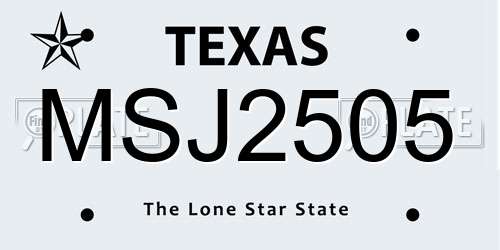 MSJ2505 Texas License Plate