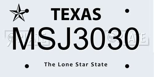 MSJ3030 Texas License Plate