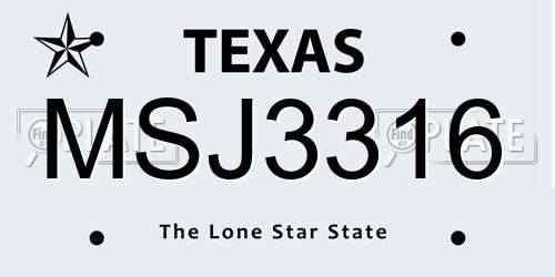 MSJ3316 Texas License Plate