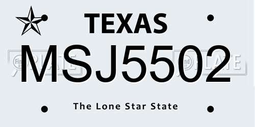 MSJ5502 Texas License Plate