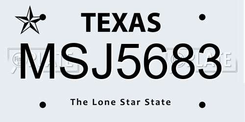 MSJ5683 Texas License Plate