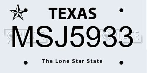 MSJ5933 Texas License Plate