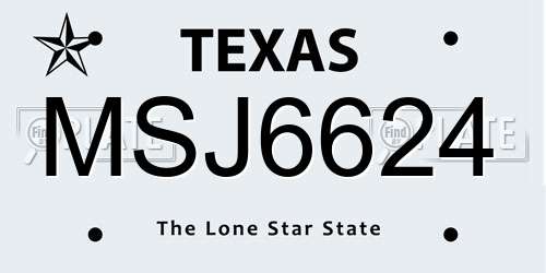 MSJ6624 Texas License Plate