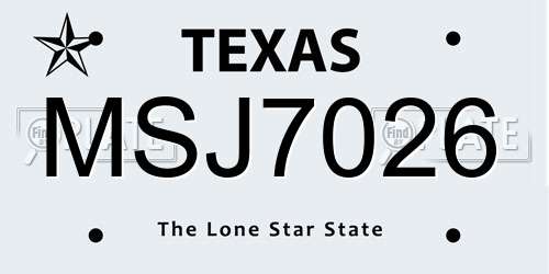MSJ7026 Texas License Plate