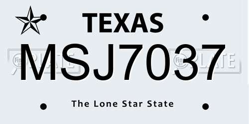 MSJ7037 Texas License Plate