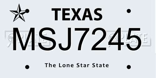 MSJ7245 Texas License Plate