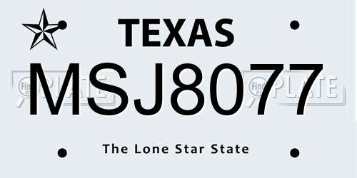 MSJ8077 Texas License Plate