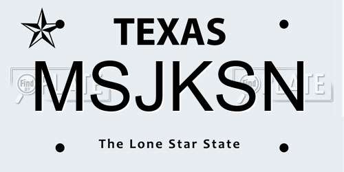 MSJKSN Texas License Plate