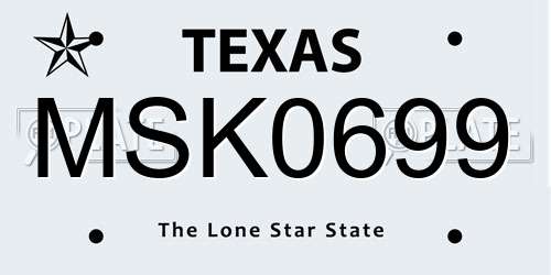 MSK0699 Texas License Plate