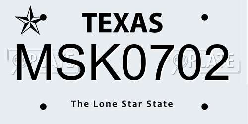 MSK0702 Texas License Plate