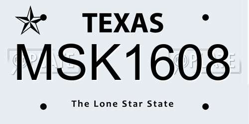 MSK1608 Texas License Plate