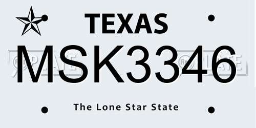 MSK3346 Texas License Plate