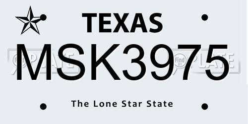 MSK3975 Texas License Plate