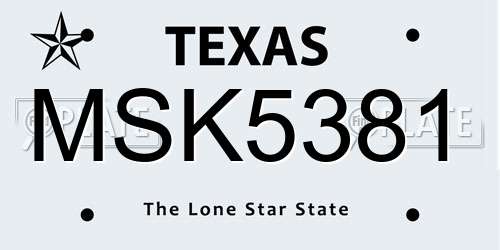 MSK5381 Texas License Plate