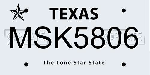 MSK5806 Texas License Plate